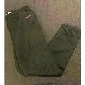 Reebok‎ Sport Vintage Black Nylon Track Pants Joggers Pink Logo Womens Large
